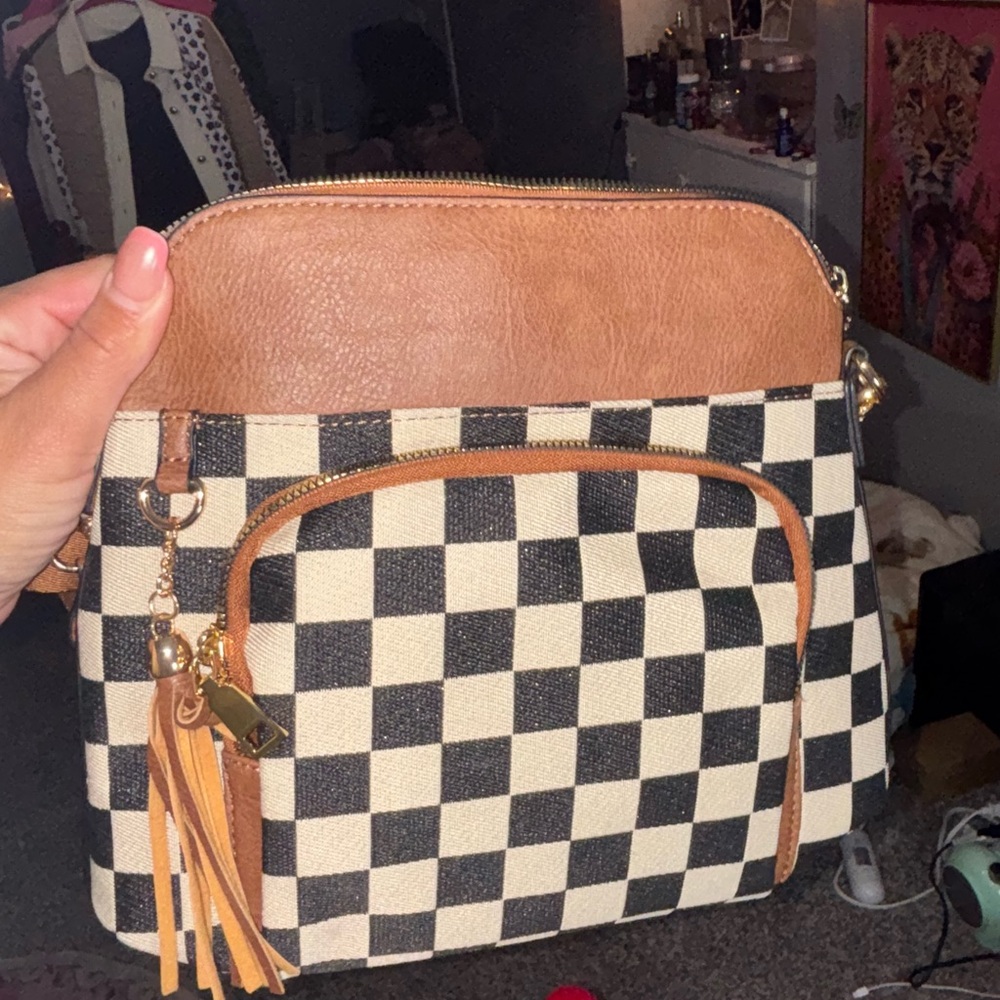 Checkered Tan and Black Women's Bag